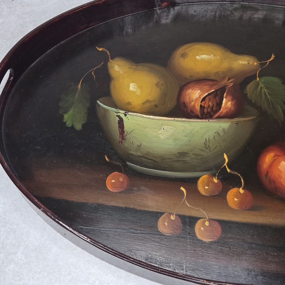 Vintage Hand Painted Wood Tray Toleware Still‎ Life Rose Hill Mansion Geneva NY - Picture 2 of 13